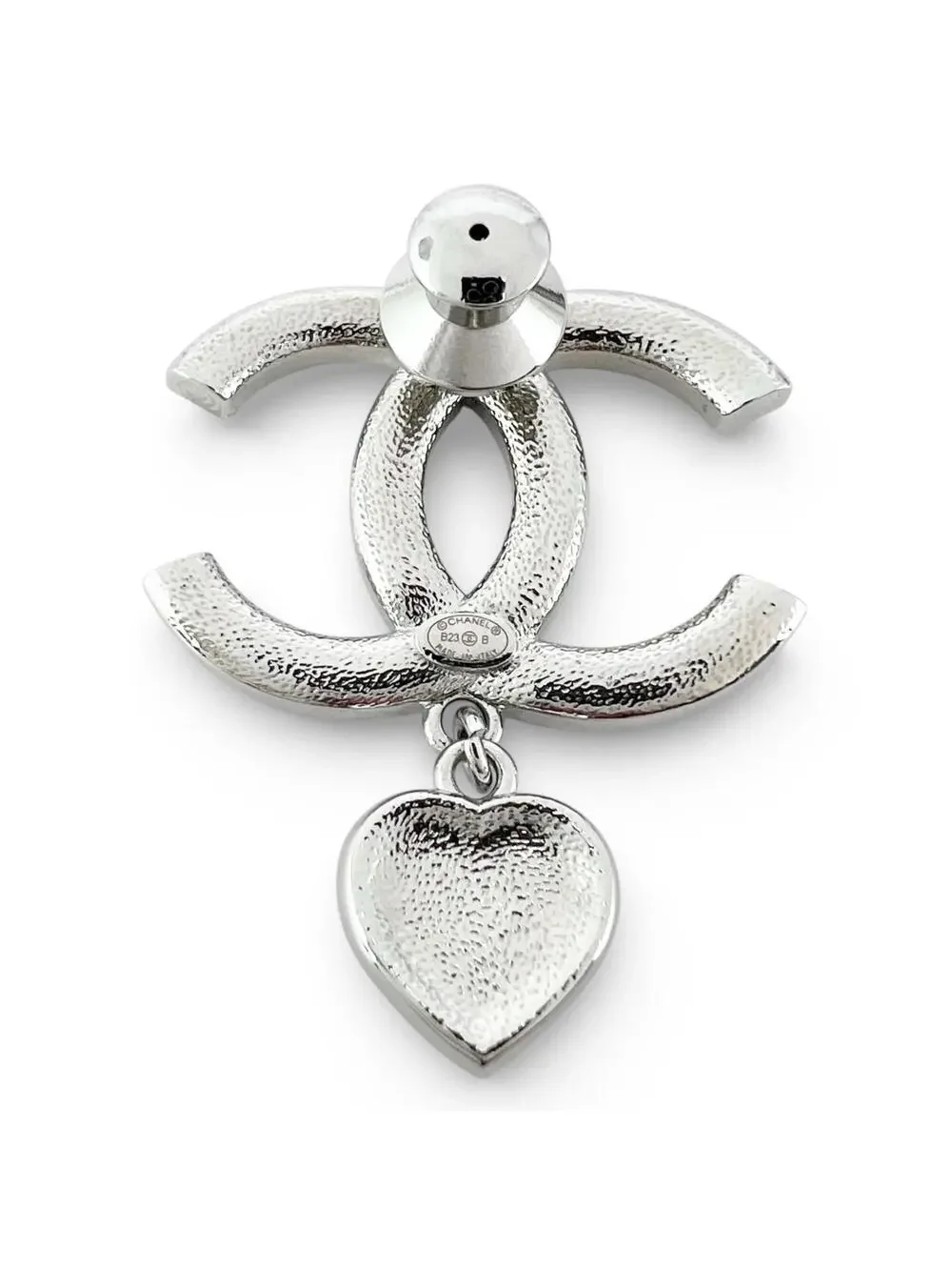 Chanel Cc Logo Heart Brooch Sterling #266424C10B